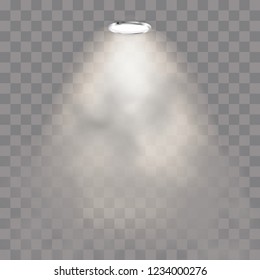 Light and white light lights on the floor. Abstract white background for displaying your product. Spotlight realistic beam. Christmas and New Year themes
