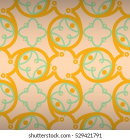 Light white ornamental seamless pattern background in alien style. Bright, graphic design for ads, carpet, surface or other purpose. Plain mosaic repeatable backdrop. Retro texture.