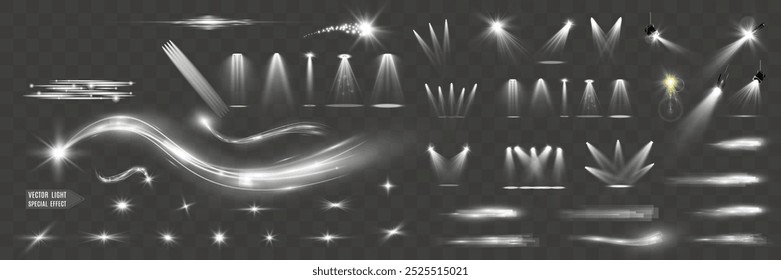 Velocidad blanca ligera y efecto de brillo de foco, brillo de línea brillante. Efectos ondulados de color blanco plateado.	