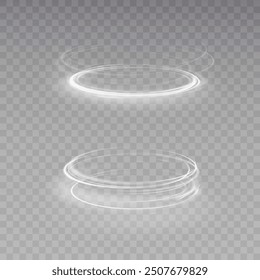 Light white swirl. Curve white line light effect. Glowing white circle. Dynamic white lines with glow effect. Rotating shiny half rings. Abstract sparkling swirl, wave.	
