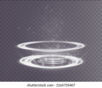 Light White Twirl. Curve Light Effect Of White Line. Luminous Golden Circle. PNG Light White Pedistal, Podium, Platform, Table. Vector PNG.	
