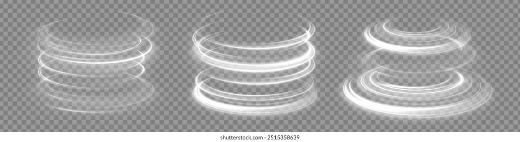 Light white Twirl. Curve light effect of white line. Glowing white spiral. The effect of high-speed abstract lines. Rotating shiny rings.	