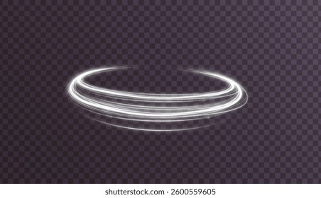Light white Twirl. Curve light effect of white line. Luminous white circle. Light blue pedistal, podium, platform, table. Vector PNG. Vector illustration
