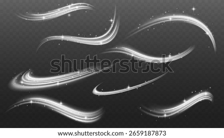 Light white twirl. curve light effect of white line. glowing white spiral. light sparkling effect. luminous lines of speed. magic speed flying trails