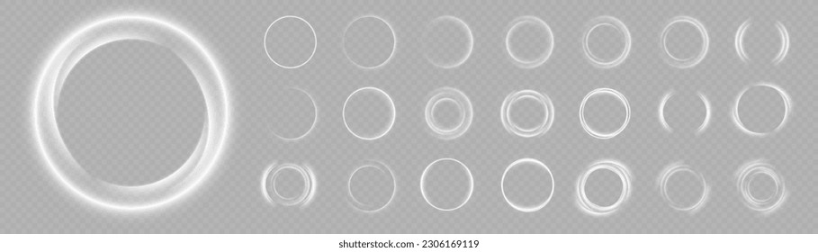 Light white Twirl. Curve white line light effect. Abstract luxury white light vector flare semicircle and spark light effect. Glowing white circle. PNG isolated set of round sparks or round lights