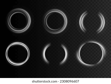 Light white Twirl. Curve white line light effect. Abstract luxury white light vector flare semicircle and spark light effect. Glowing white circle. PNG isolated set of round sparks or round lights