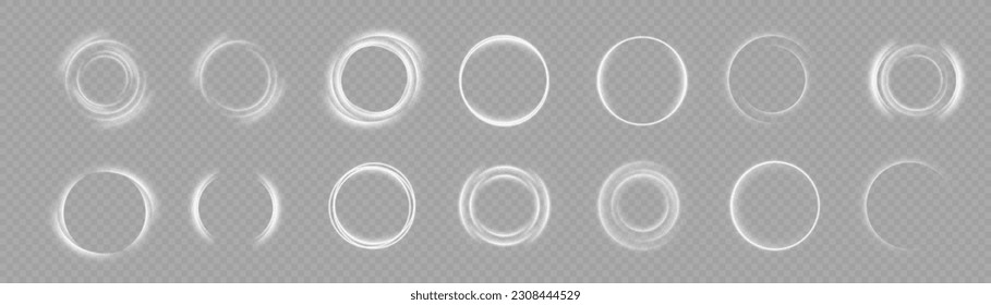 Light white Twirl. Curve white line light effect. Abstract luxury white light vector flare semicircle and spark light effect. Glowing white circle. PNG isolated set of round sparks or round lights