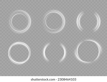 Light white Twirl. Curve white line light effect. Abstract luxury white light vector flare semicircle and spark light effect. Glowing white circle. PNG isolated set of round sparks or round lights