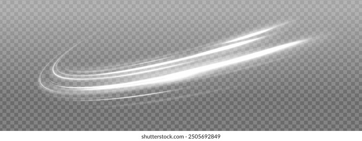 Light white Twirl. Curve white line light effect. Abstract luxury white light vector flare semicircle and spark light effect. Glowing white circle. PNG isolated set of round sparks or round lights

