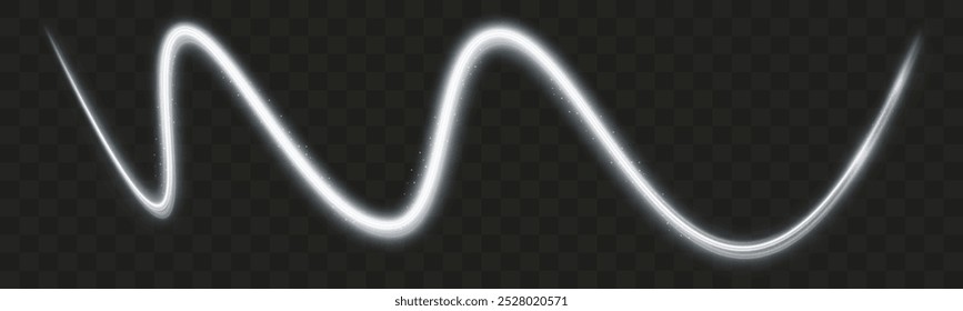 Efecto de brillo de onda blanca ligera, brillo de brillo de línea brillante. Efectos ondulados de color blanco plateado.	