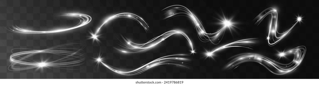 Light white wave shine effect,vector glow line sparkle shine. Silver wavy effects.