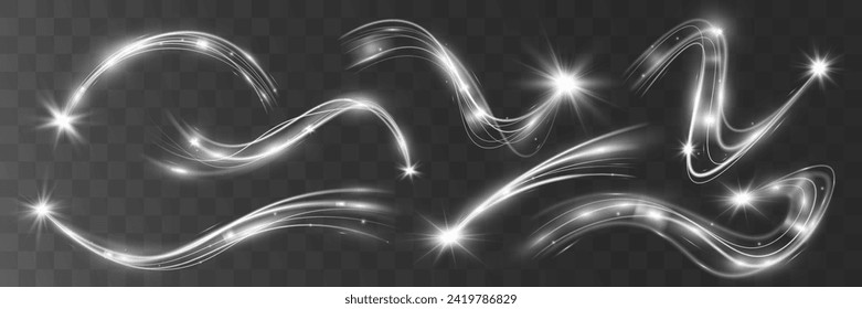 Light white wave shine effect,vector glow line sparkle shine. Silver wavy effects.