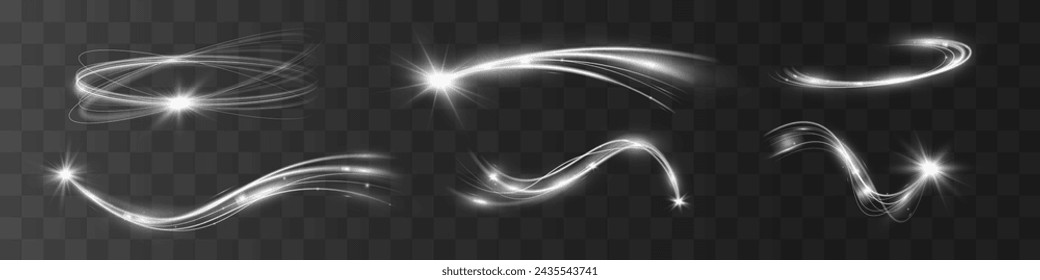 Light white wave shine effect,vector glow line sparkle shine. Silver wavy effects.	

