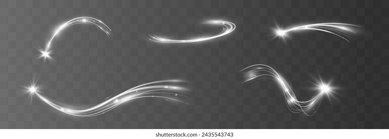 Light white wave shine effect,vector glow line sparkle shine. Silver wavy effects.	
