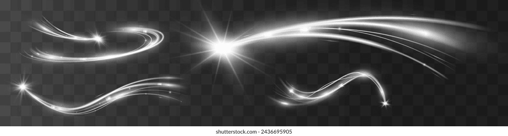 Light white wave shine effect,vector glow line sparkle shine. Silver wavy effects.