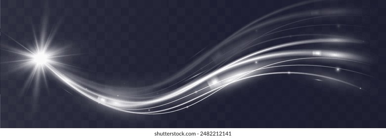 Efecto de brillo de onda blanca clara, brillo de la línea de brillo del Vector. Efectos ondulados plateados.	
