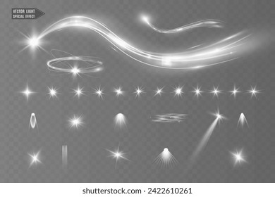 Light white wave and spotlight shine effect,glow line sparkle shine. Silver white wavy effects.	