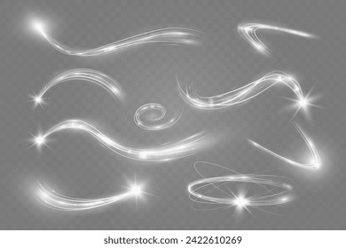 Light white wave and spotlight shine effect,glow line sparkle shine. Silver white wavy effects.	