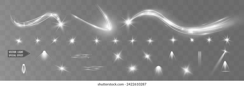 Light white wave and spotlight shine effect,glow line sparkle shine. Silver white wavy effects.	
