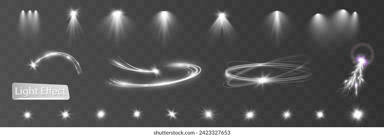 Efecto de onda blanca clara y brillo de foco,brillo vectorial de línea brillante brillo de brillo. Efectos ondulados plateados.