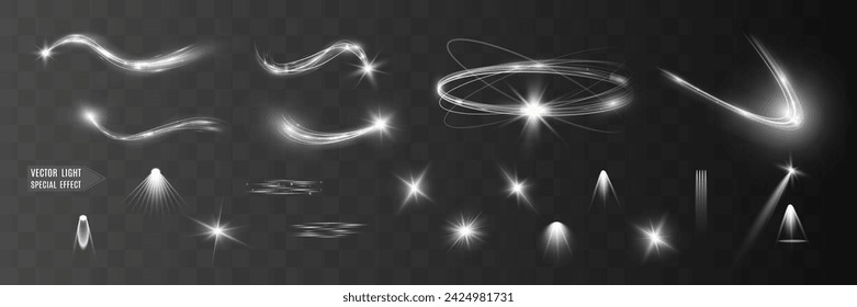 Light white wave and spotlight shine effect,glow line sparkle shine. Silver white wavy effects.	