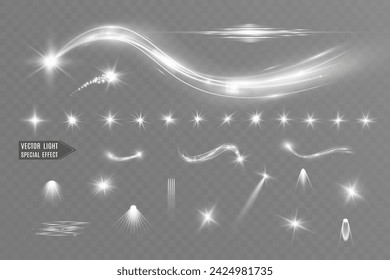 Light white wave and spotlight shine effect,glow line sparkle shine. Silver white wavy effects.	