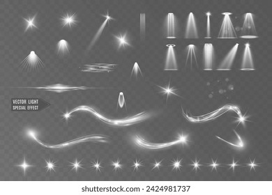 Light white wave and spotlight shine effect,glow line sparkle shine. Silver white wavy effects.	