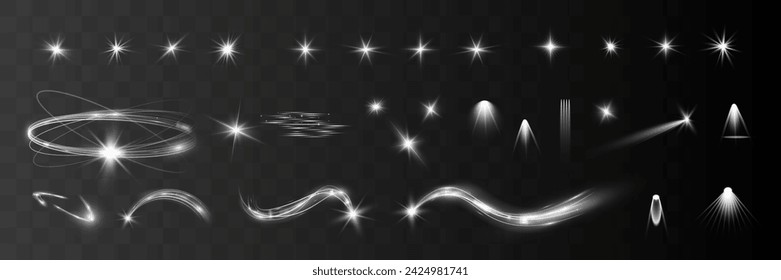 Light white wave and spotlight shine effect,glow line sparkle shine. Silver white wavy effects.	