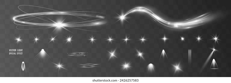 Lichtweiße Welle und Spotlight Shine-Effekt, Glow-Line-Glanz. Silberweiße wellenförmige Effekte.	