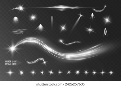 Light white wave and spotlight shine effect,glow line sparkle shine. Silver white wavy effects.	