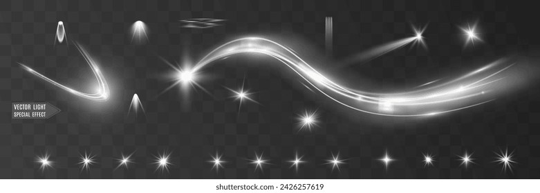 Light white wave and spotlight shine effect,glow line sparkle shine. Silver white wavy effects.	