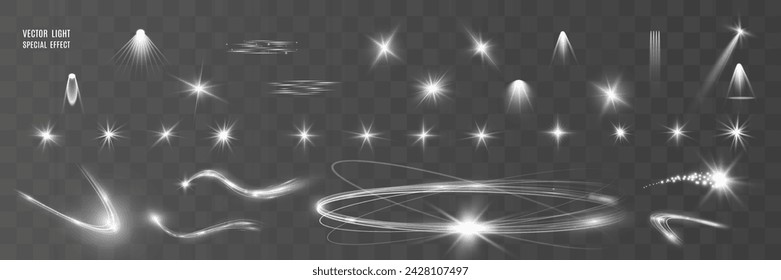 Light white wave and spotlight shine effect,glow line sparkle shine. Silver white wavy effects.