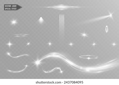 Light white wave and spotlight shine effect,glow line sparkle shine. Silver white wavy effects.