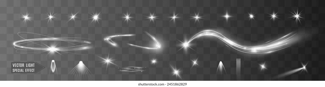 Lichtweiße Welle und Spotlight Shine-Effekt, Glow-Line-Glanz. Silberweiße wellenförmige Effekte.