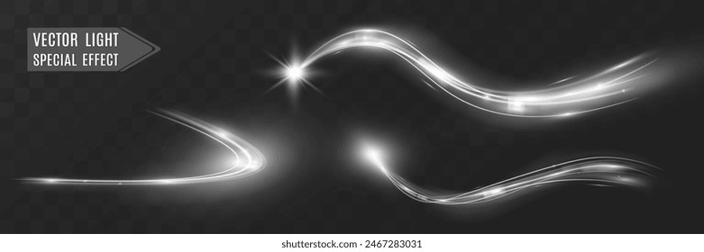 Light white wave and spotlight shine effect,glow line sparkle shine. Silver white wavy effects.