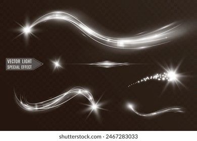 Light white wave and spotlight shine effect,glow line sparkle shine. Silver white wavy effects.