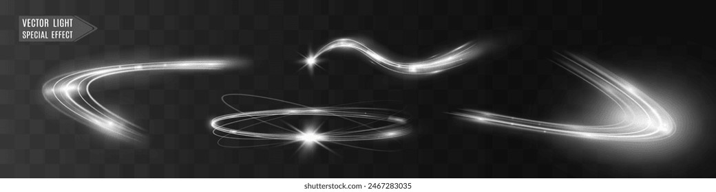 Light white wave and spotlight shine effect,glow line sparkle shine. Silver white wavy effects.