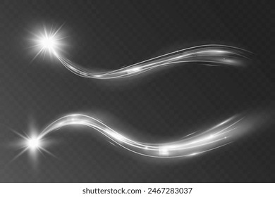 Light white wave and spotlight shine effect,glow line sparkle shine. Silver white wavy effects.