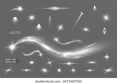 Light white wave and spotlight shine effect,glow line sparkle shine. Silver white wavy effects.	