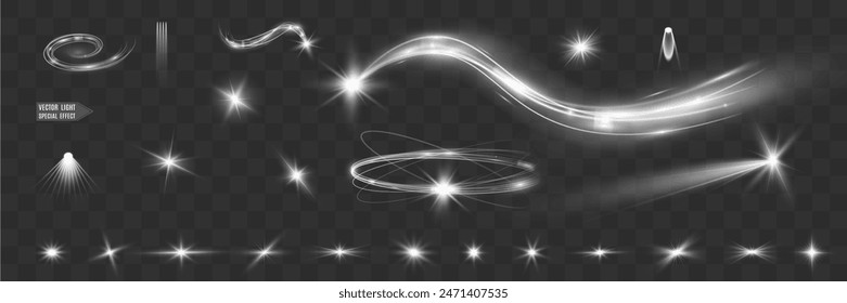 Light white wave and spotlight shine effect,glow line sparkle shine. Silver white wavy effects.	