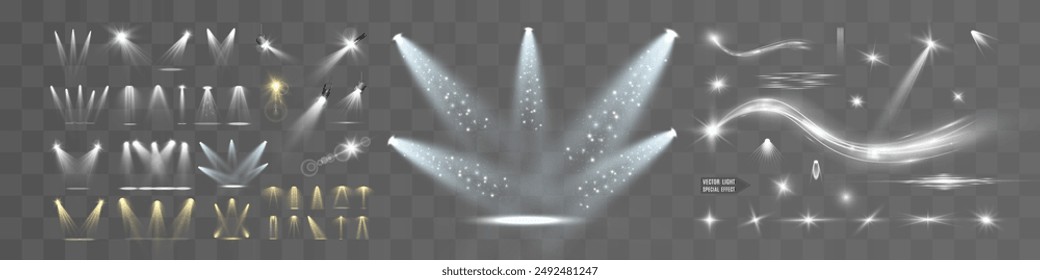 Light white wave and spotlight shine effect,glow line sparkle shine. Silver white wavy effects.	