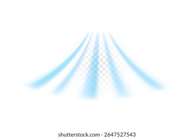 Conjunto de elementos de vento leve sobre fundo transparente. Movimento dinâmico do fluxo de ar borrado