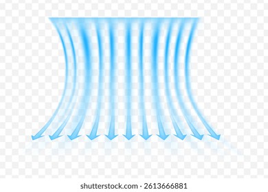 Light wind set of vector elements on transparent background. Dynamic blurred air flow movement