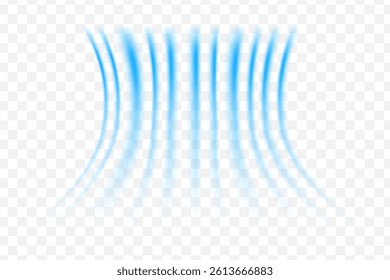Light wind set of vector elements on transparent background. Dynamic blurred air flow movement