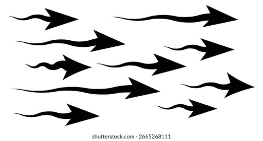 Conjunto de ventos leves de elementos vetoriais. Movimento dinâmico do fluxo de ar borrado. Ilustração do vetor de fluxo de ar, fluxo fresco azul frio da ilustração do vetor de ar condicionado. Conjunto de setas azuis 