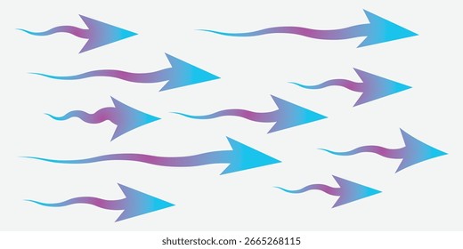 Light wind set of vector elements. Dynamic blurred air flow movement. Air flow vector illustration, blue cold fresh stream from the air conditioner vector illustration. Set of blue wind arrows 