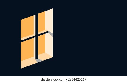 Light from window. Window at night. Empty nighttime flat with light inside, illuminated neighbour apartment, warm yellow indoor lighting