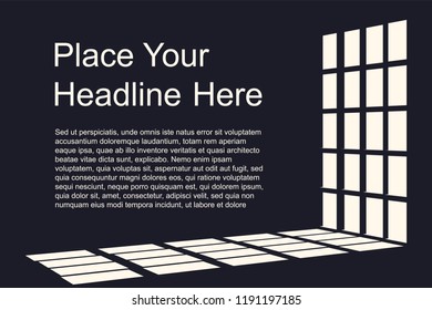 Light from windows shine on the floor. Illustration with space for text. Banner templates. Vector flat art illustration.