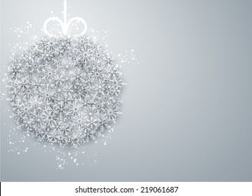 Fundo abstrato de inverno claro. Fundo de bola de Natal com flocos de neve de papel. Vetor. 