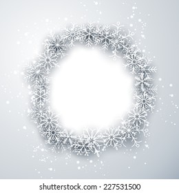 Light winter abstract background. Christmas background with paper snowflakes. Vector. 